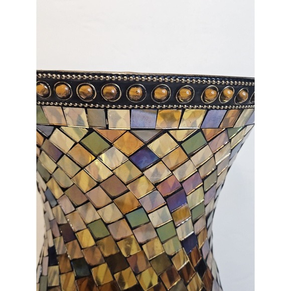 PartyLite Global Fusion Hurricane Amber Iridescent Glass Mosaic Tiles Mirrored - Picture 7 of 12